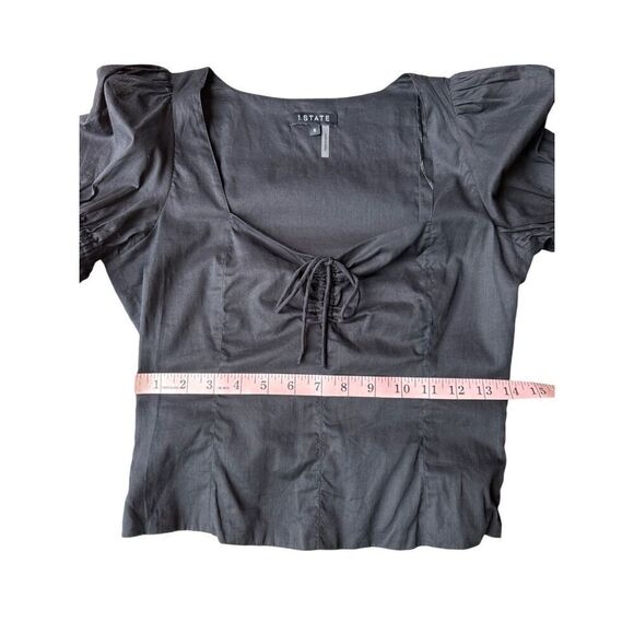 1.STATE Women's Puff Sleeve Cinched Front Sweetheart Top In Black - Picture 11 of 13